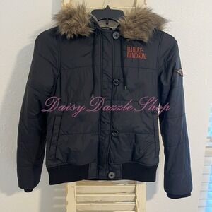 ✨Harley Davidson Women's Puffer Jacket With Faux Fur Detachable Fur Size S🏍️